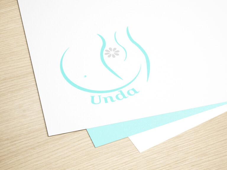 For this branding project, I developed a visual identity for Unda, a therapeutic heating belt targeted toward consumers seeking relief from back and abdominal discomfort, with particular emphasis on pregnancy and menstrual pain management.
The client specified the incorporation of teal tones and crescent moon imagery to evoke a soothing, therapeutic brand experience. Through thoughtful conceptual development, I transformed these requirements into a refined design that utilizes the crescent form as a dual signifier—simultaneously representing both a pregnant abdomen and the requested lunar element. The composition is complemented by a symmetrical floral motif positioned on a stylized human figure, symbolizing back pain relief through an elegant visual metaphor. This integrated approach delivers a professional healthcare identity that balances technical clarity with emotional resonance appropriate for the wellness sector.